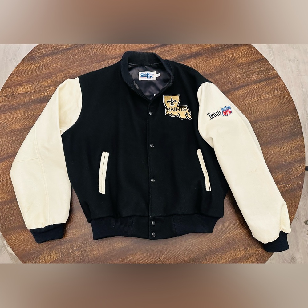 VTG Chalk Line New Orleans Saints Stitch Spellout NFL Varsity Jacket Mens Sz XL